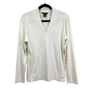 Eddie Bauer Sweater Shawl Collar Long Sleeve Off White Cotton Women Size XL*